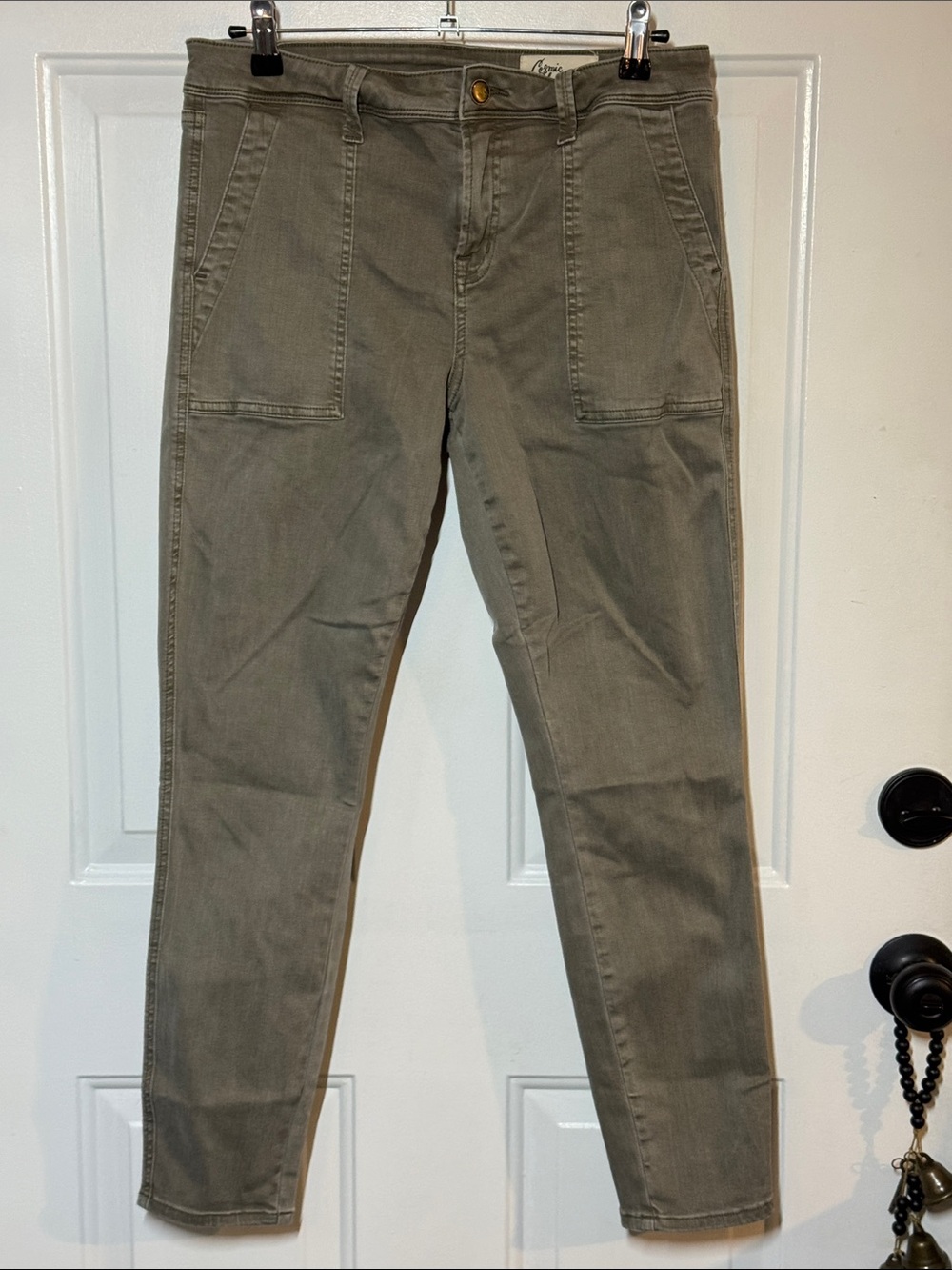 Slim Utility Skinny Pants in Olive Green - Picture 1 of 4